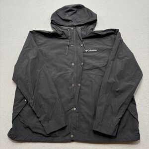 Columbia Track Jacket Men's 2XL Black Snap Button Zip Athletic Windbreaker Nylon
